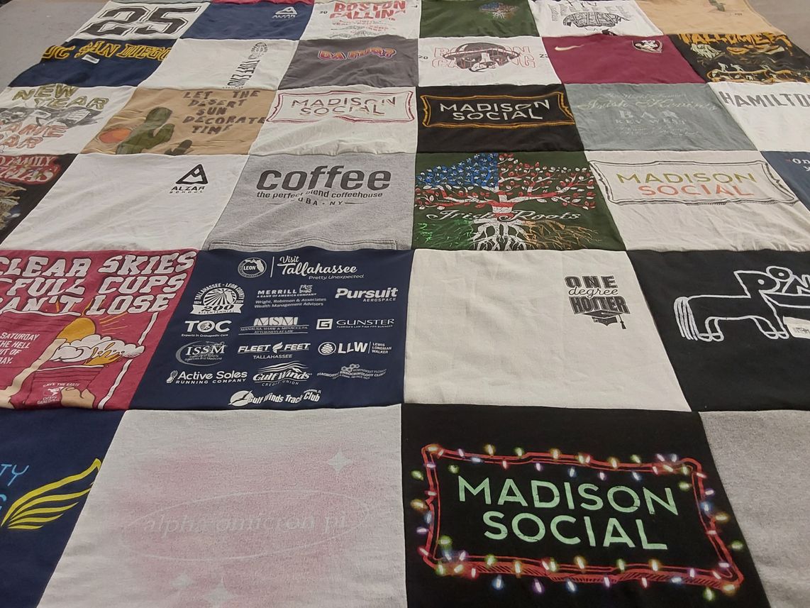 T-shirt quilt with coffee, running themes by Kylee from FL