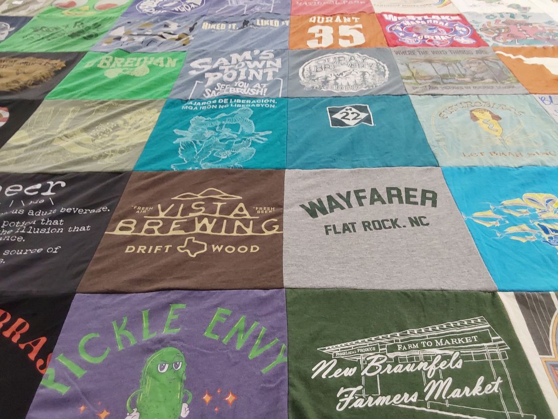 T-shirt quilt with brewing, craft beer themes by Travis from TX