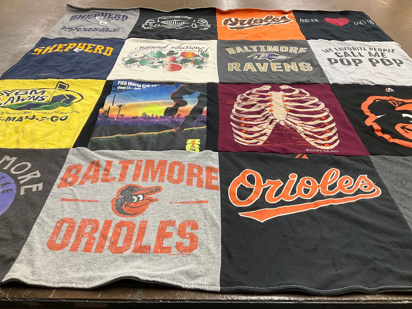 T-shirt quilt featuring baltimore ravens, baltimore orioles by Kathy from MD