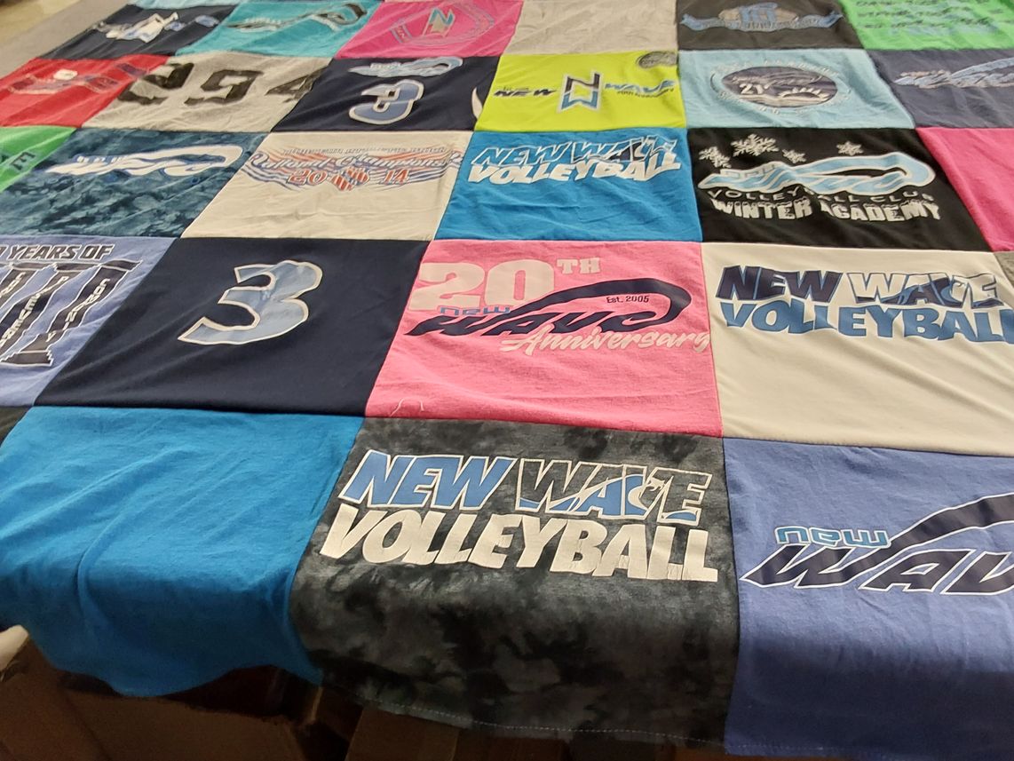 T-shirt quilt with volleyball themes by Evelyn from TN