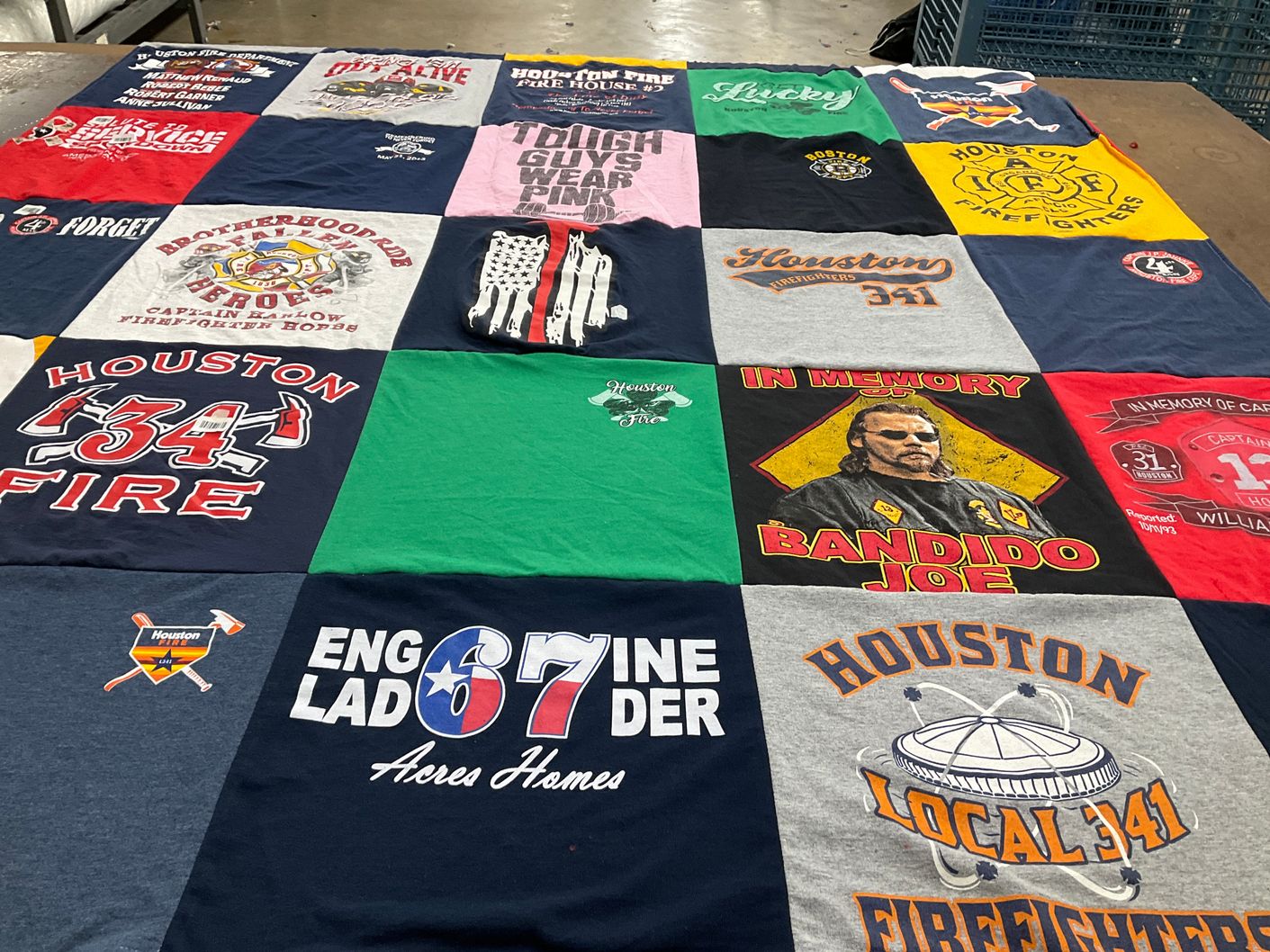 T-shirt quilt with firefighting themes by Mohammad from TX