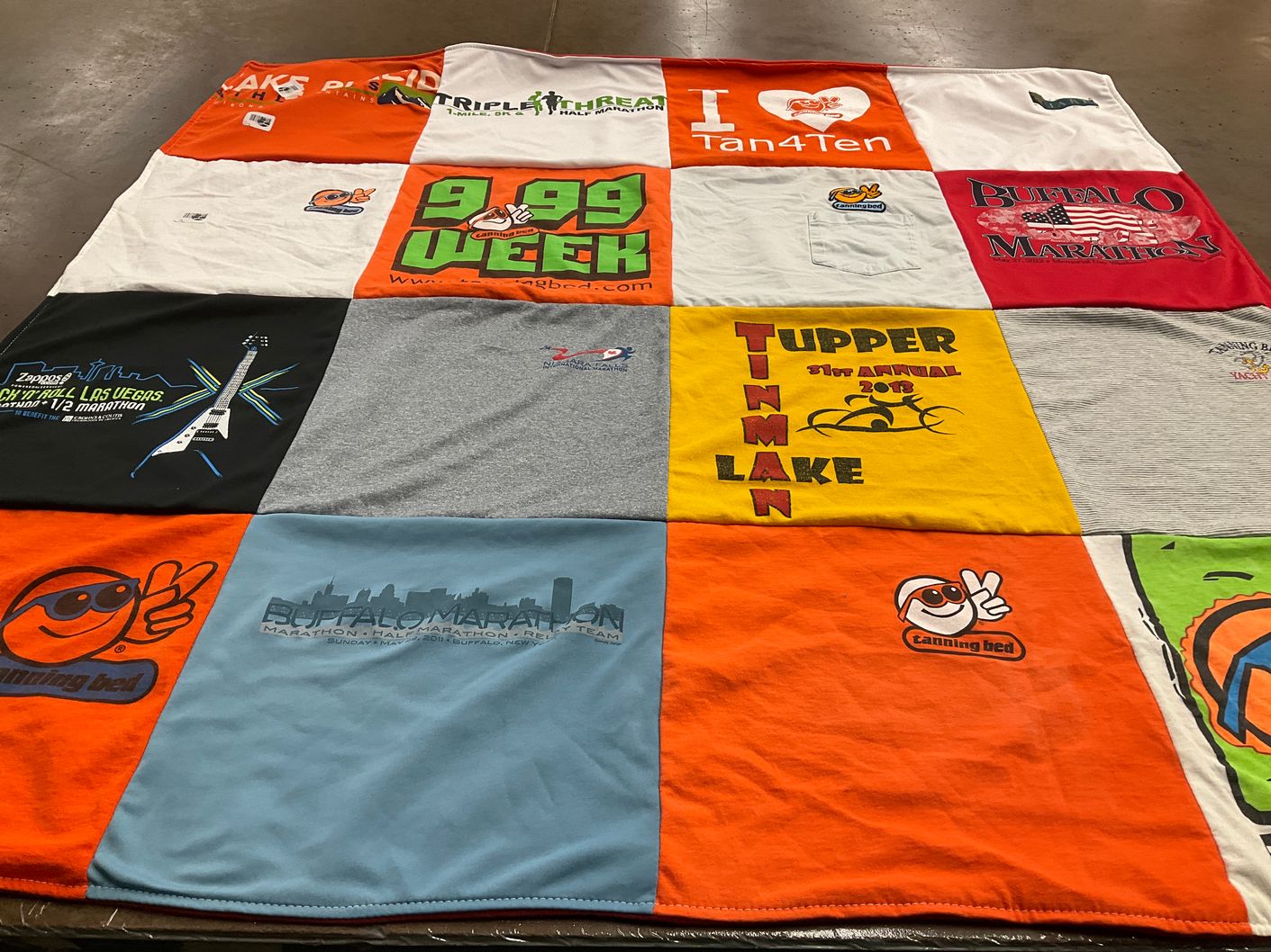 T-shirt quilt with running, marathons themes by Gretchen from NY