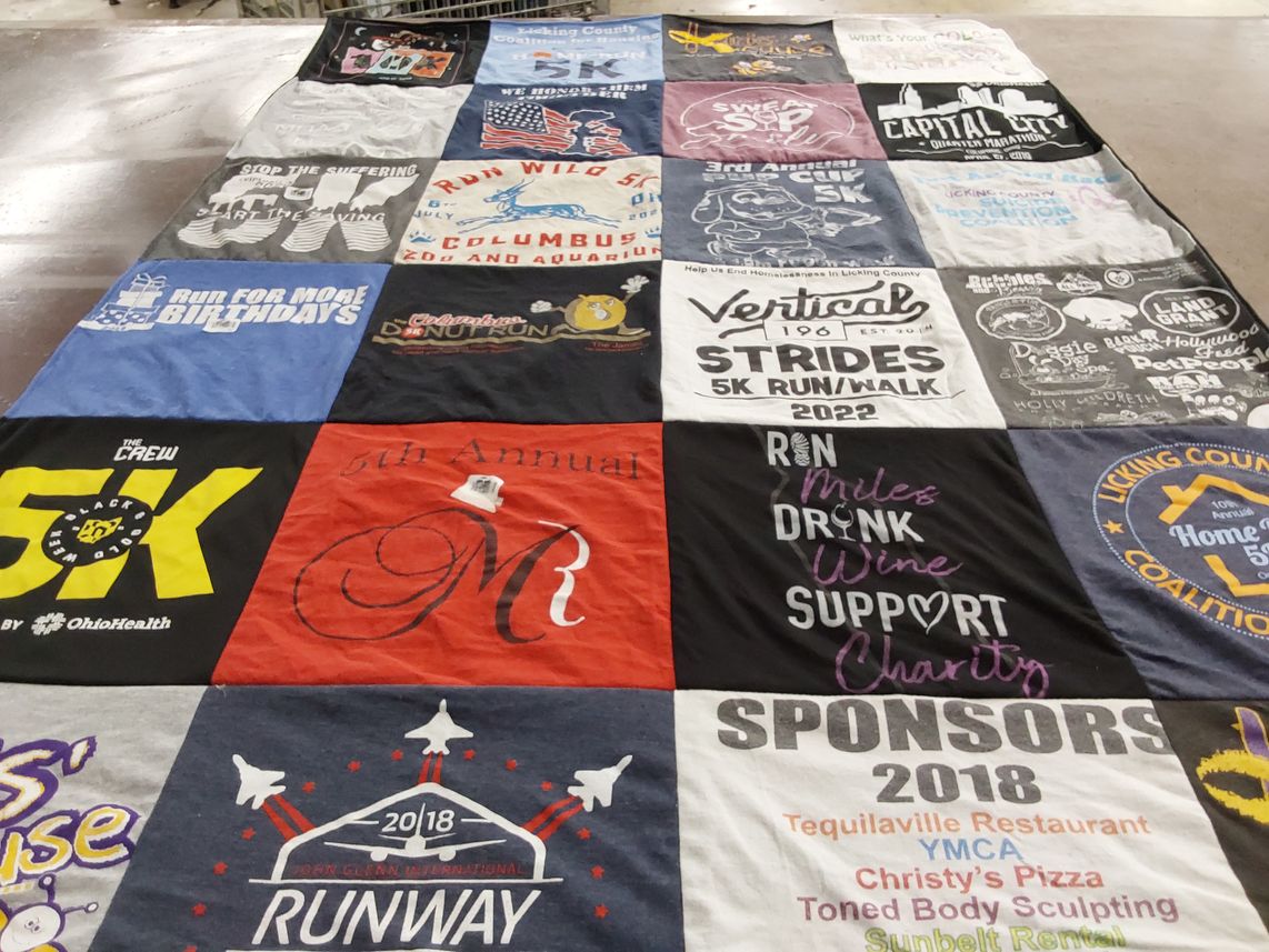 T-shirt quilt with charity, running themes by Angela from OH