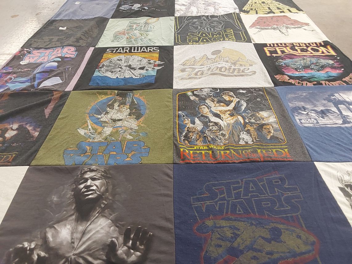 T-shirt quilt with sci-fi, movies themes by Peter from MA