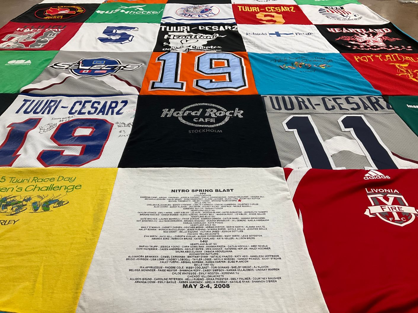 T-shirt quilt with hockey themes by Ann from MI