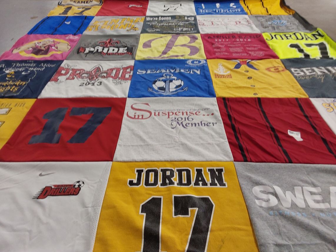 T-shirt quilt featuring soccer team by Consuela from LA