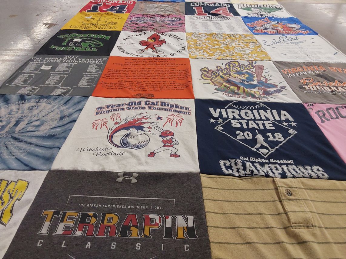 T-shirt quilt with baseball, sports themes by Ann from VA