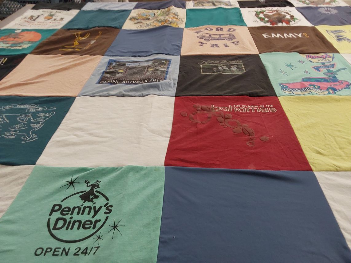 T-shirt quilt with travel, art themes by emory from TX
