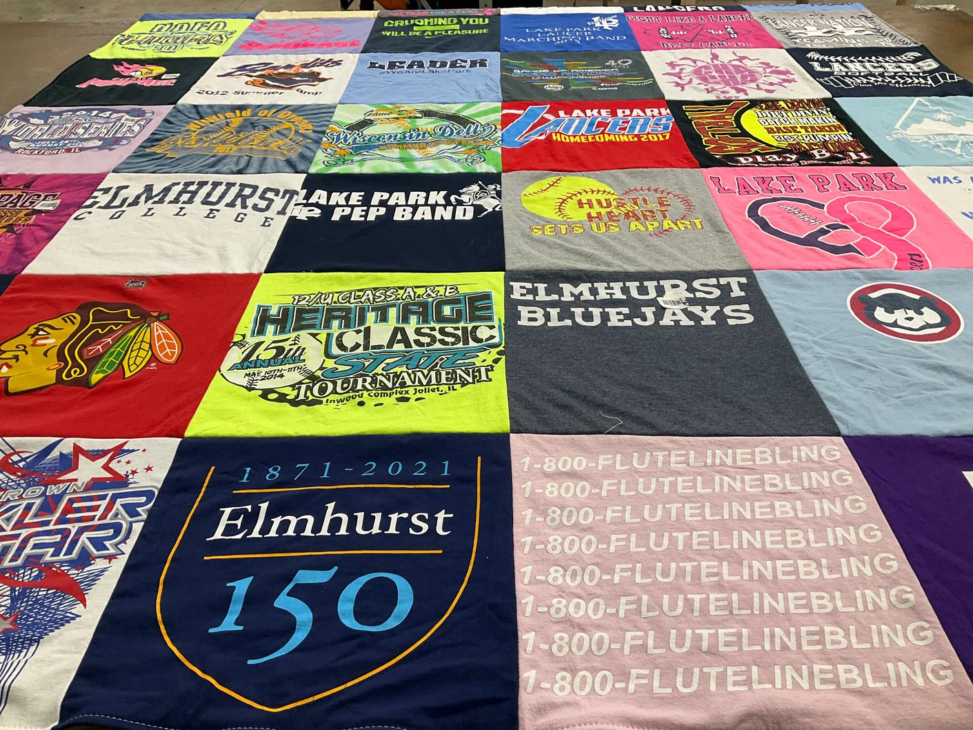 T-shirt quilt featuring elmhurst bluejays, lake park high school by Brianna from IL