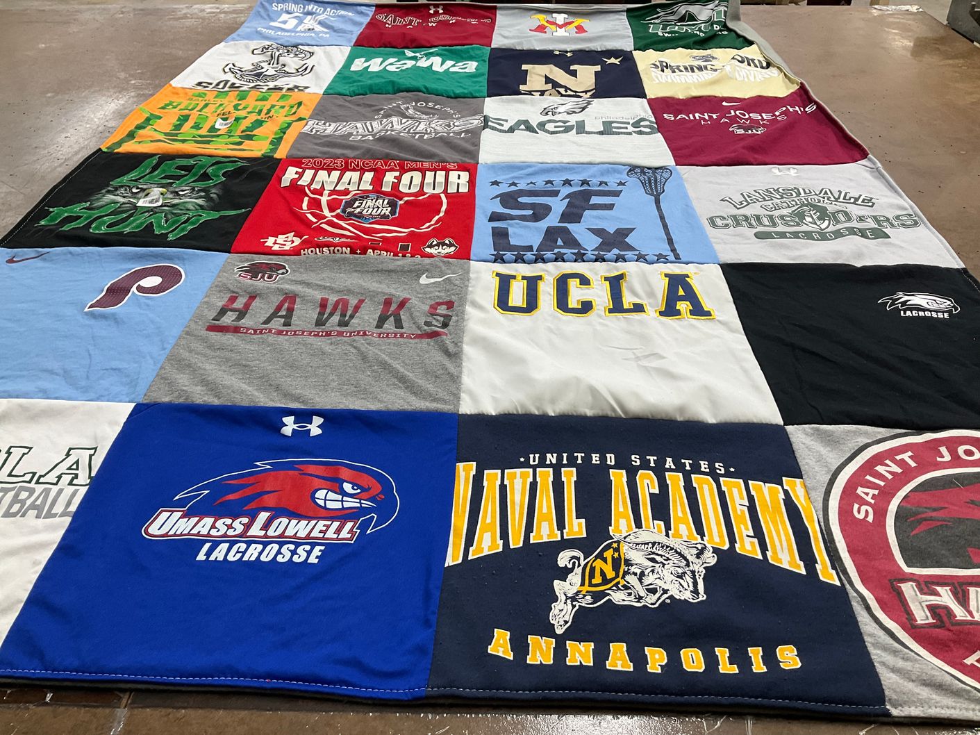 T-shirt quilt featuring saint joseph's university hawks, lansdale catholic high school crusaders by Barb from PA