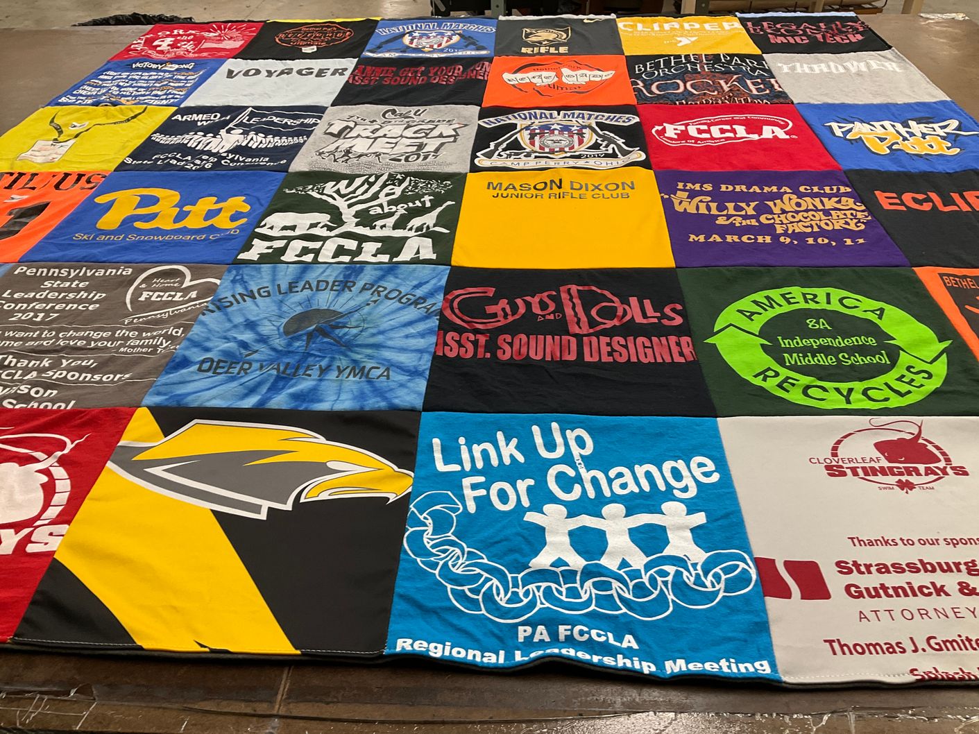 T-shirt quilt featuring cloverleaf stingrays swim team by Bonnie from PA