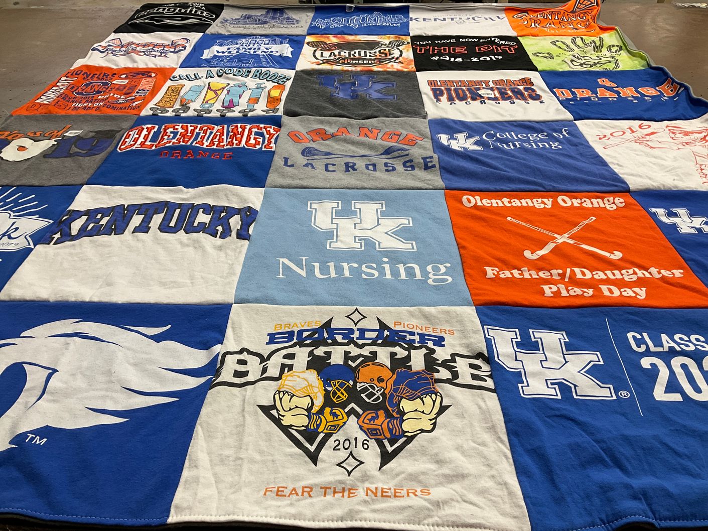 T-shirt quilt featuring university of kentucky, olentangy orange lacrosse by Tyler from OH