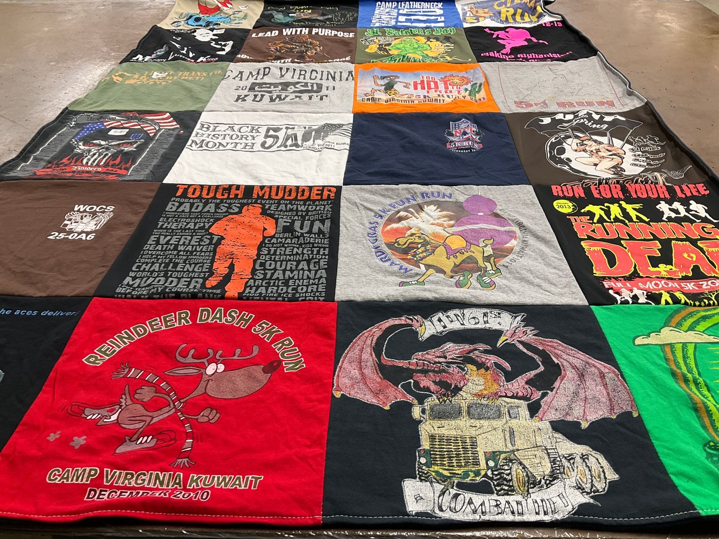 T-shirt quilt with running, fitness themes by Krystal from MI