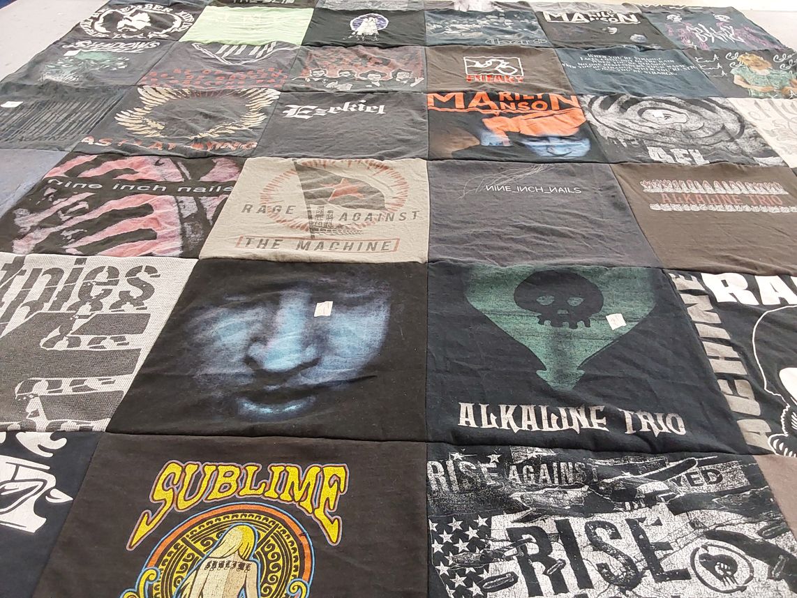 T-shirt quilt with music, rock themes by Michelle from PA