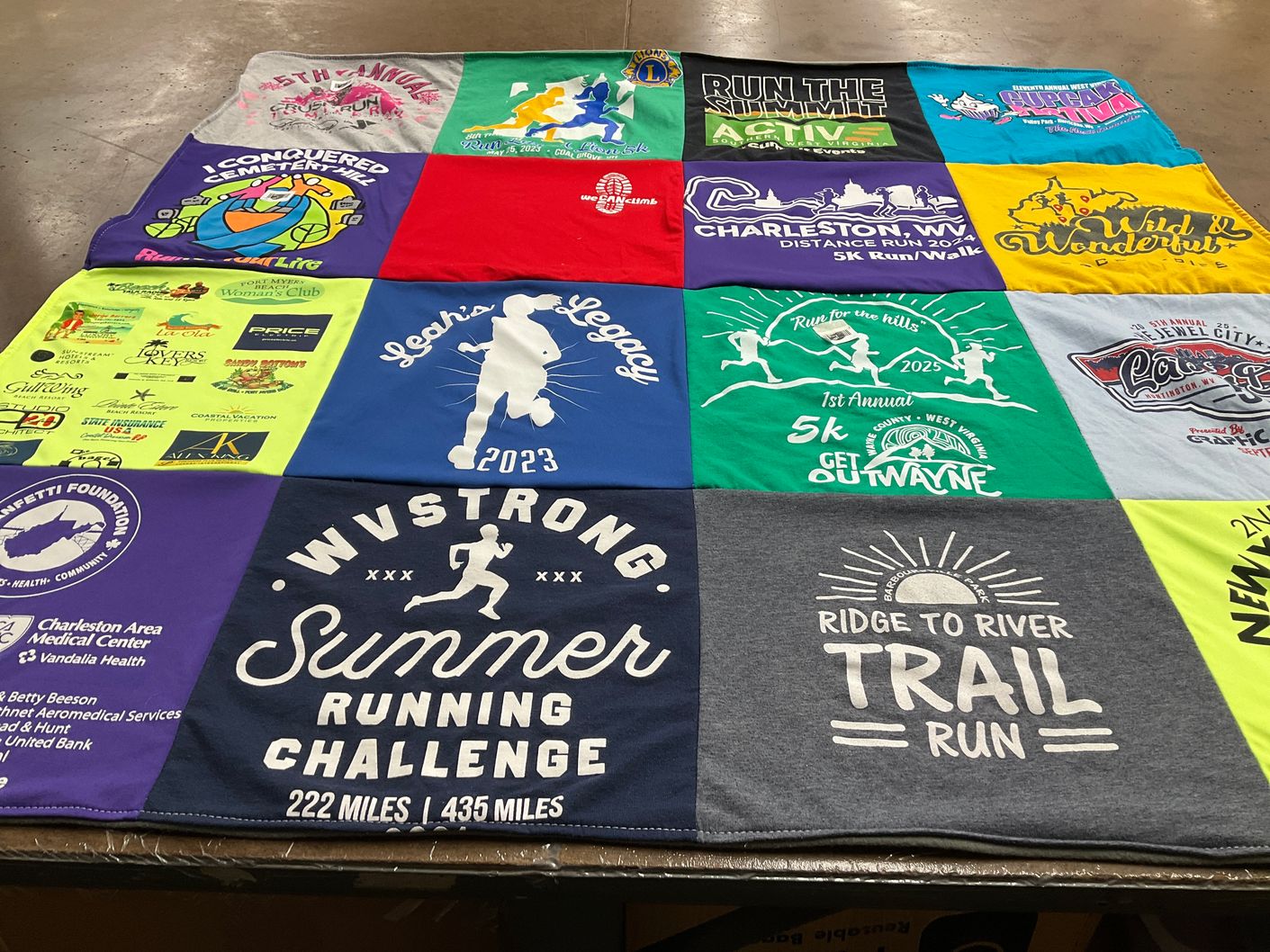 T-shirt quilt with running, fitness themes by Meghan from WV