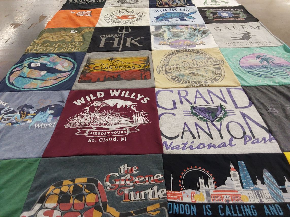 T-shirt quilt with travel, nature themes by Karla from MD