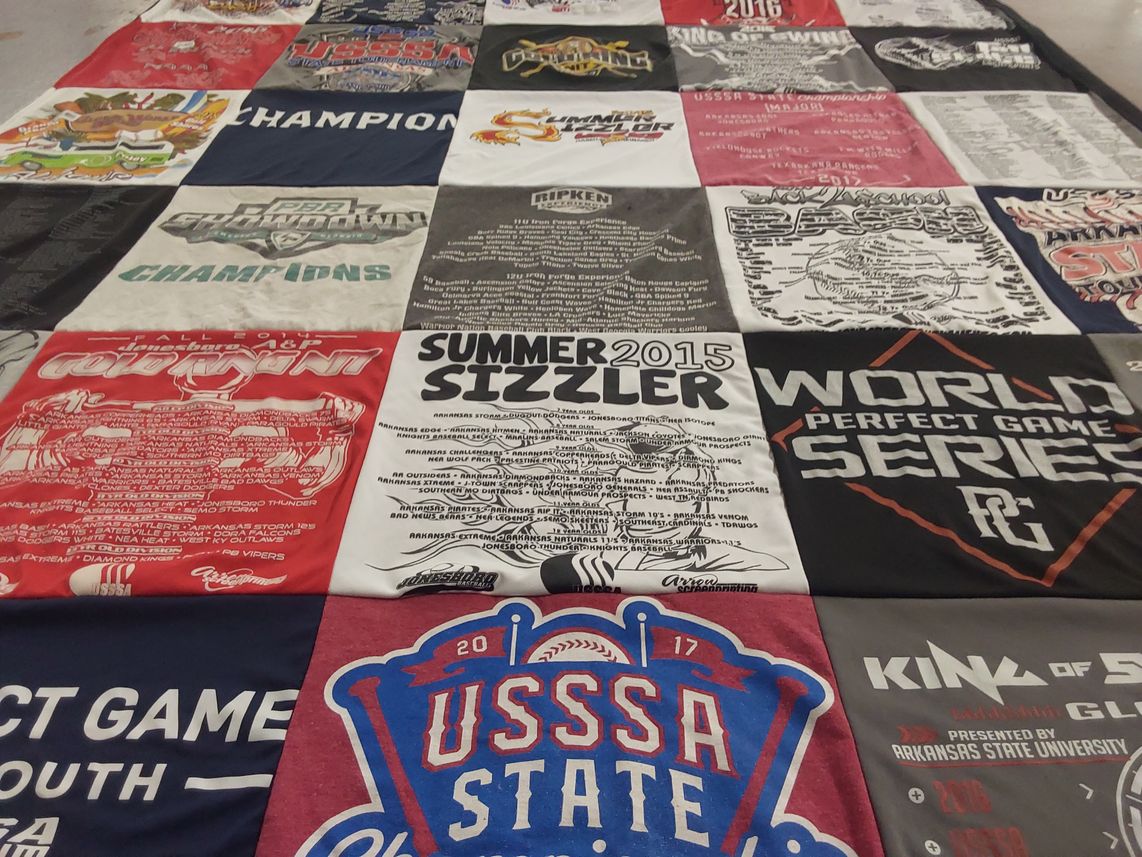 T-shirt quilt featuring usssa state baseball by Sarah from AR