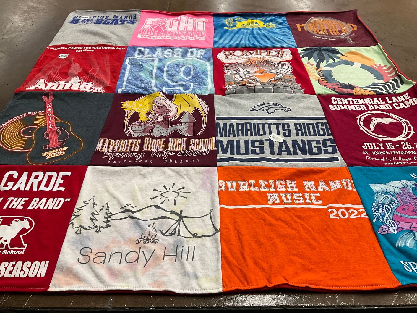 T-shirt quilt featuring marriotts ridge mustangs by Jooyoun from MD