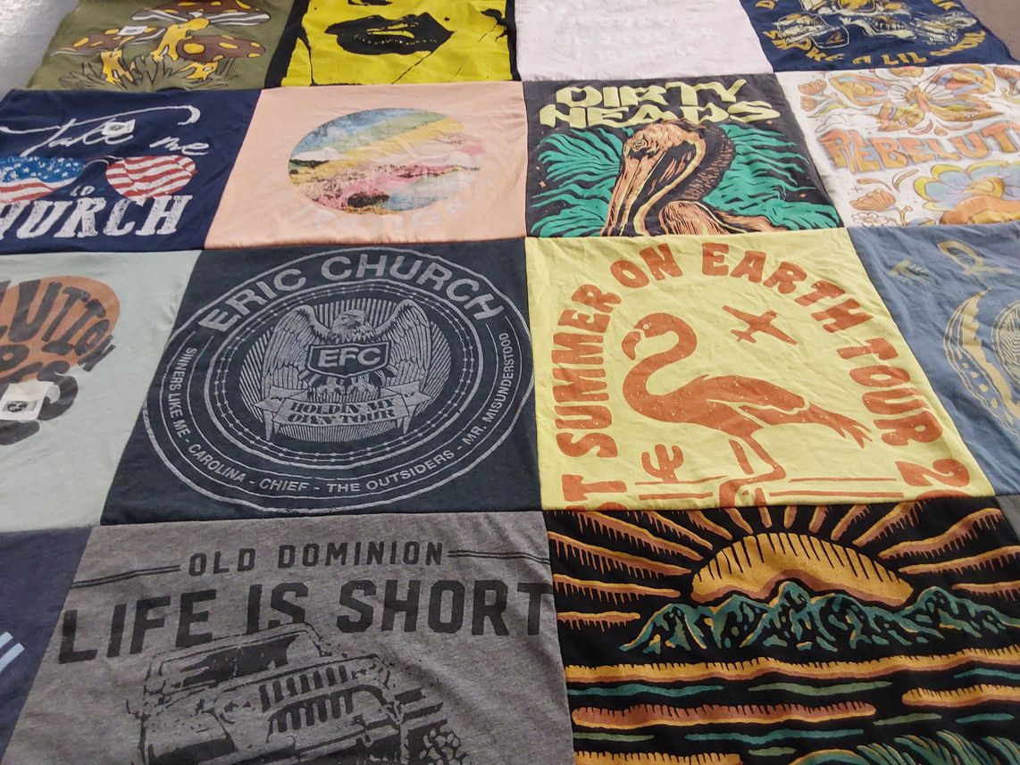 T-shirt quilt with music, concerts themes by Troy from FL