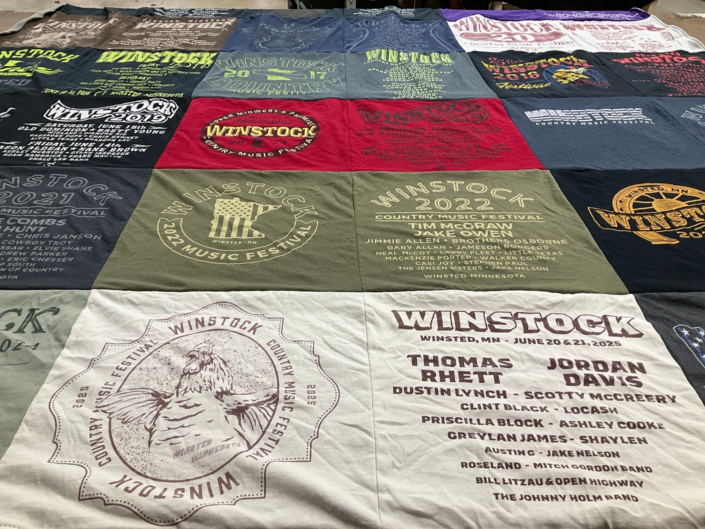 T-shirt quilt with music festivals, country music themes by Darla from MN