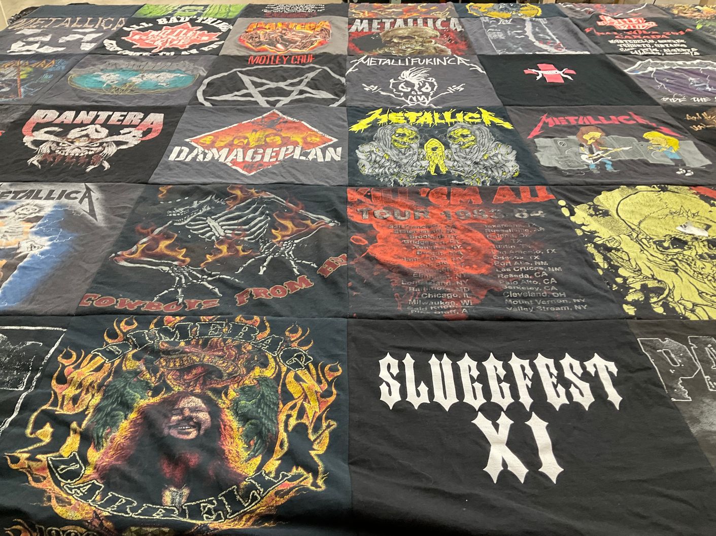 T-shirt quilt with heavy metal, rock music themes by Juanita from TX