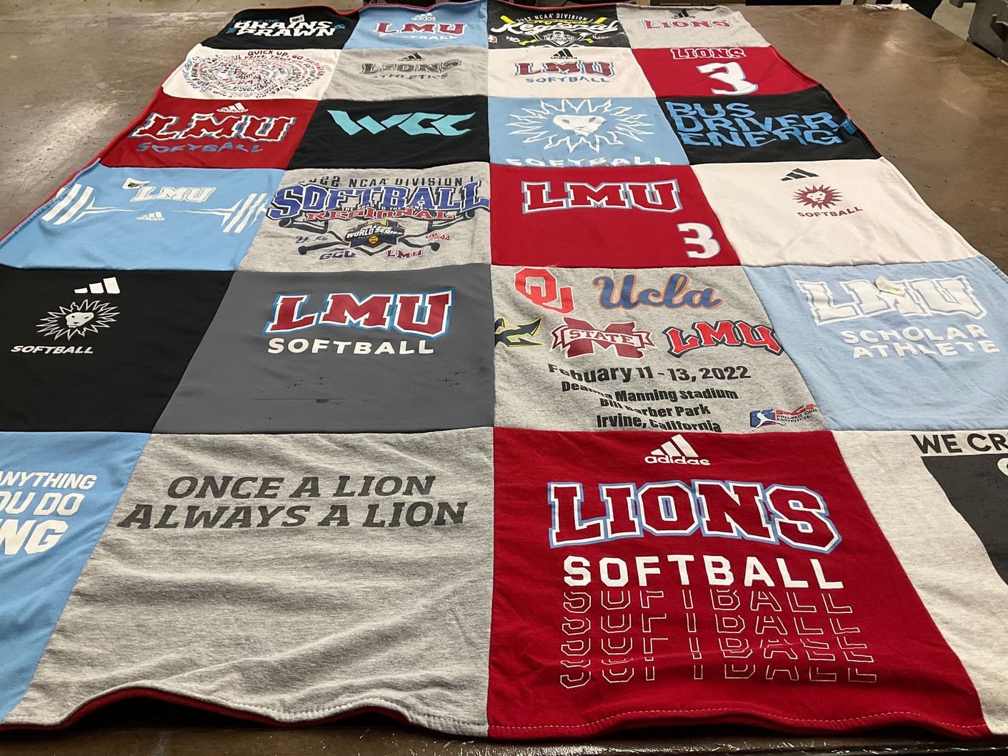 T-shirt quilt featuring loyola marymount university lions softball by Sydney from CA