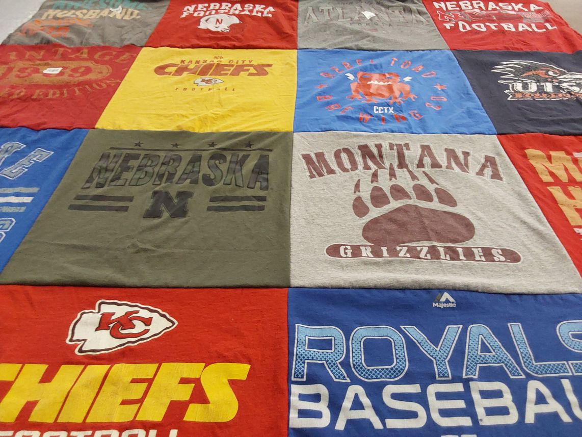 T-shirt quilt featuring kansas city chiefs, royals baseball by Molly from TX