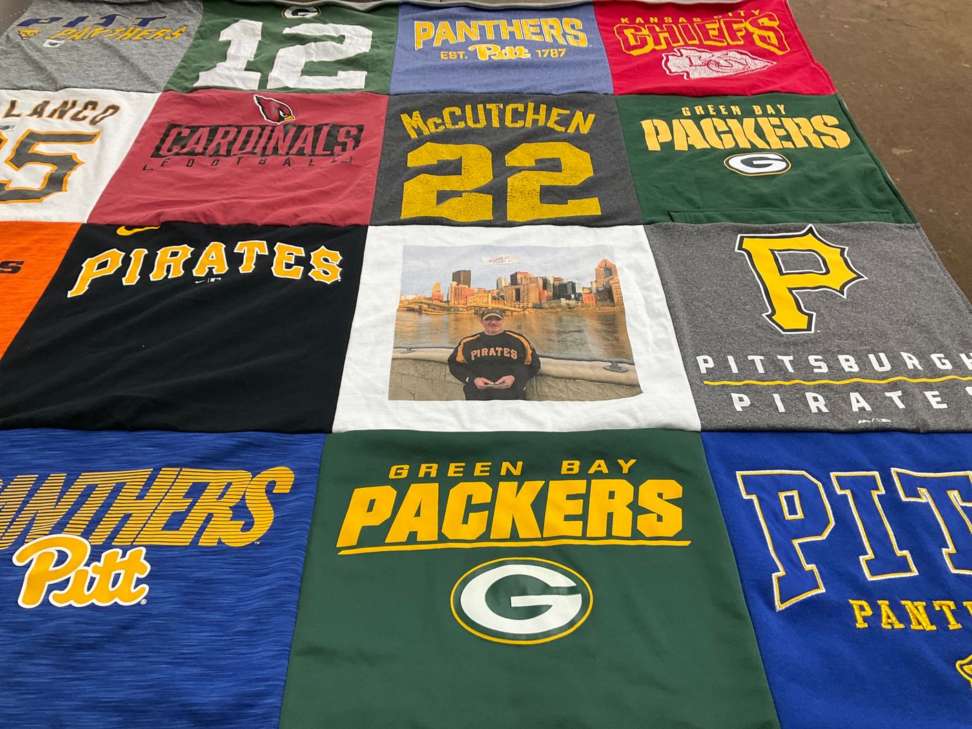 T-shirt quilt featuring pittsburgh pirates, green bay packers by William from PA