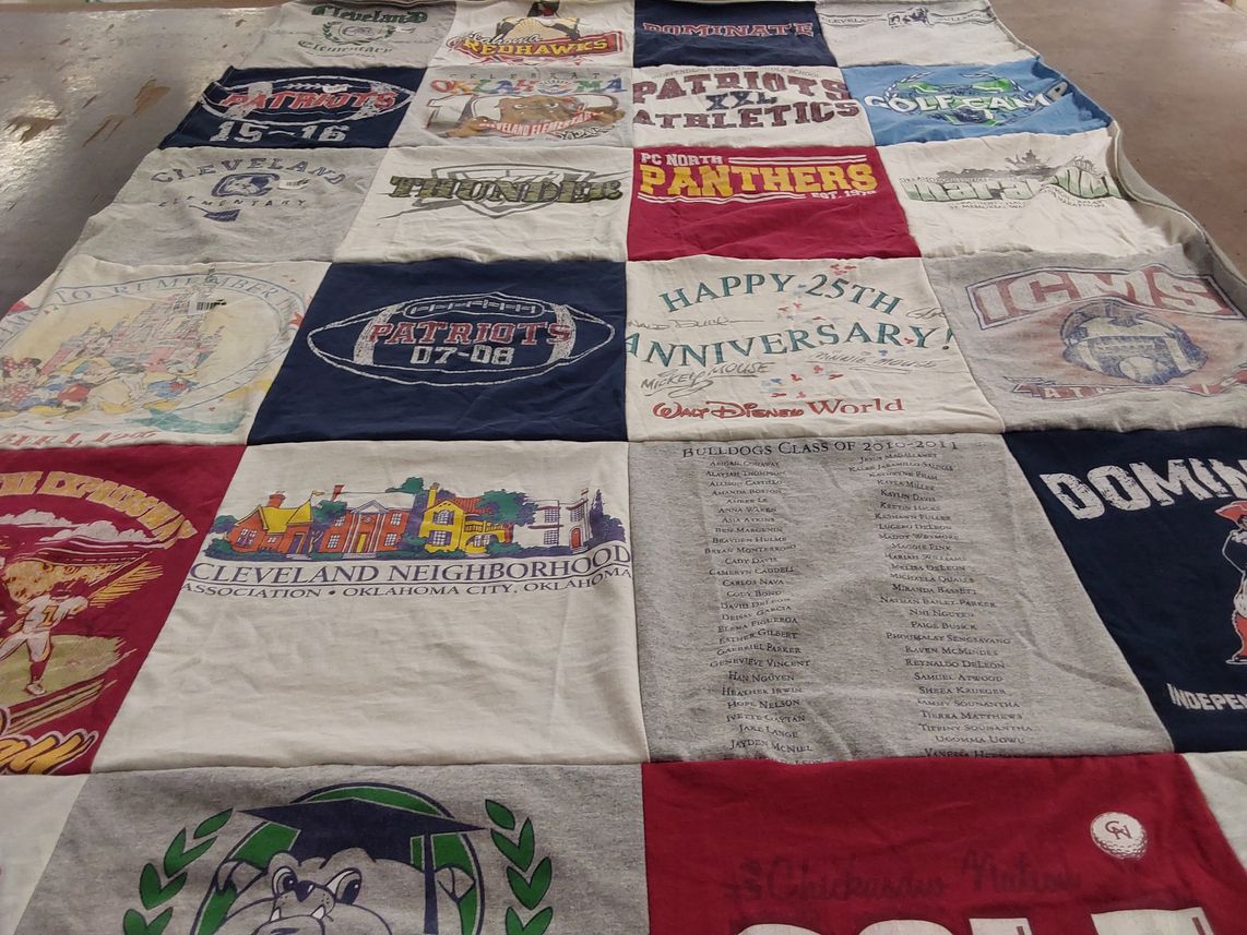 T-shirt quilt featuring patriots, panthers by Vickie from OK