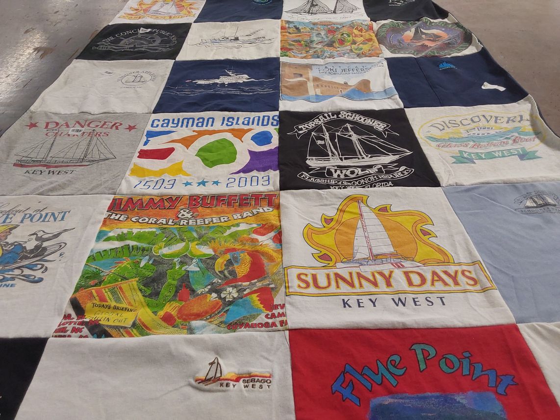 T-shirt quilt with sailing, music themes by Terry from PA