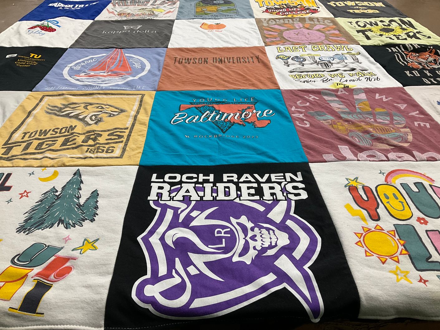 T-shirt quilt featuring towson university tigers, loch raven raiders by Wendy from MD