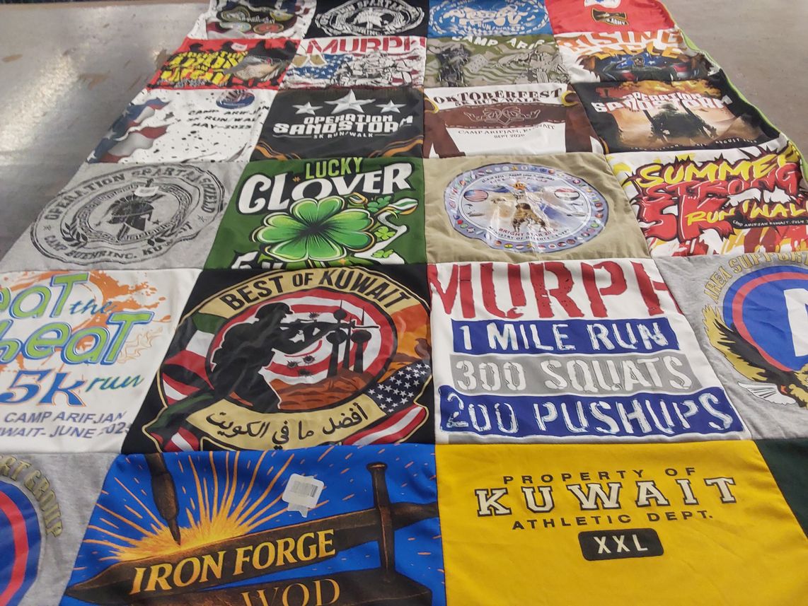 T-shirt quilt with fitness, running themes by Taylor from MD