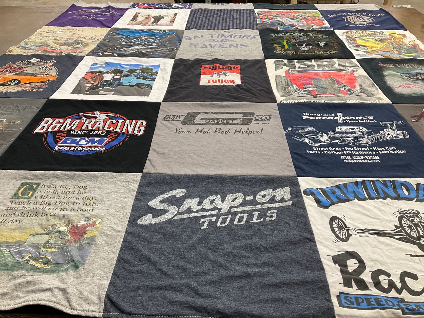 T-shirt quilt with automotive, racing themes by Jennifer from MD