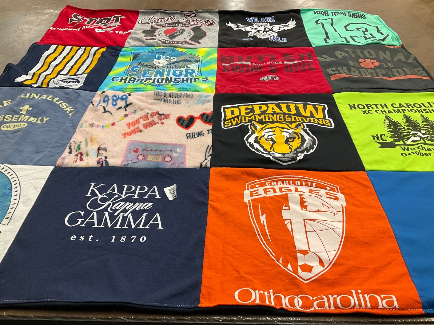 T-shirt quilt featuring charlotte eagles, bulldogs by Kristin from NC