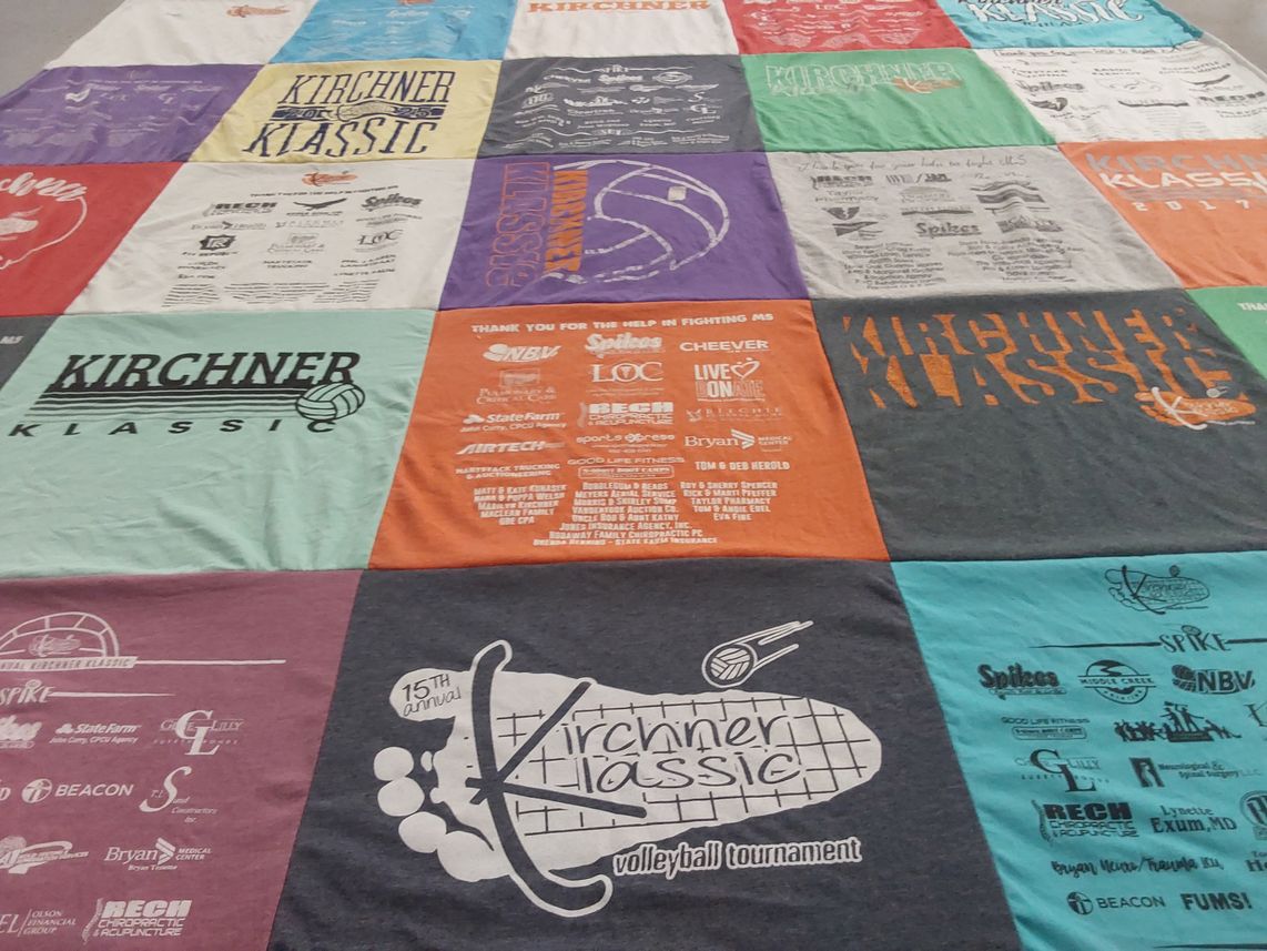 T-shirt quilt with volleyball themes by Rachel from NE