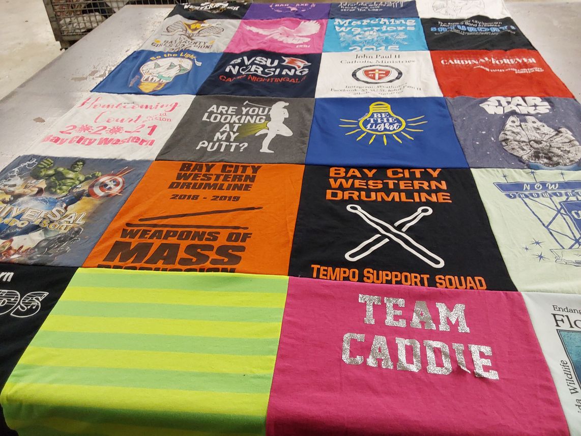 T-shirt quilt from bay city western high school by Clara from MI