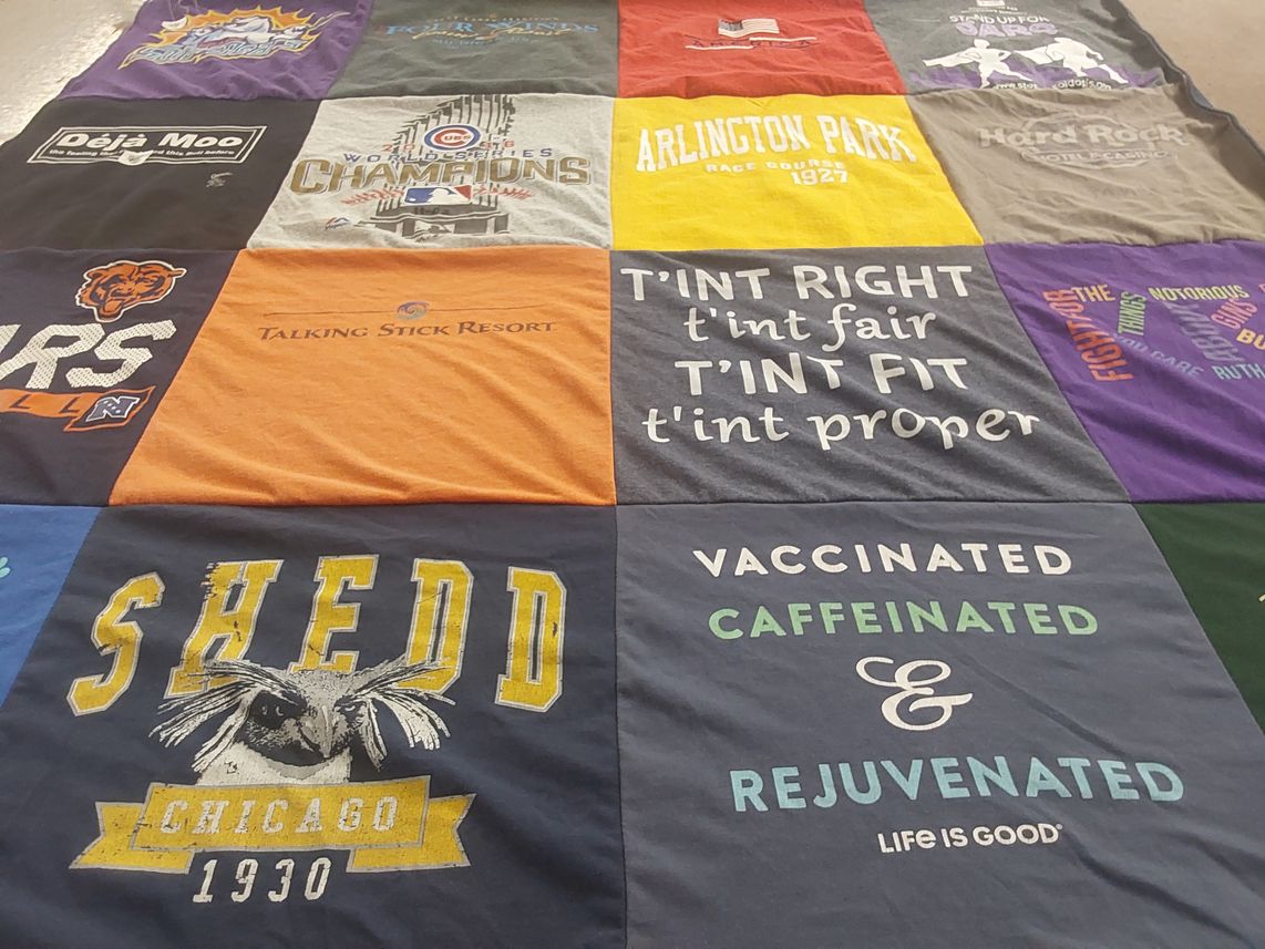 T-shirt quilt featuring chicago cubs, chicago bears by Deborah from IL