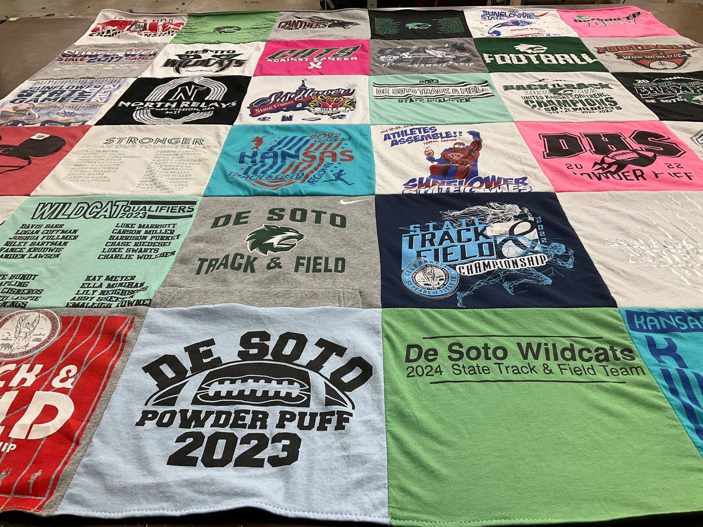 T-shirt quilt featuring de soto wildcats, de soto track and field team by TAMMY from KS