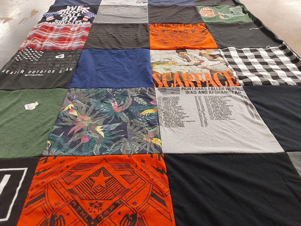 T-shirt quilt with outdoor activities themes by Frances from MT