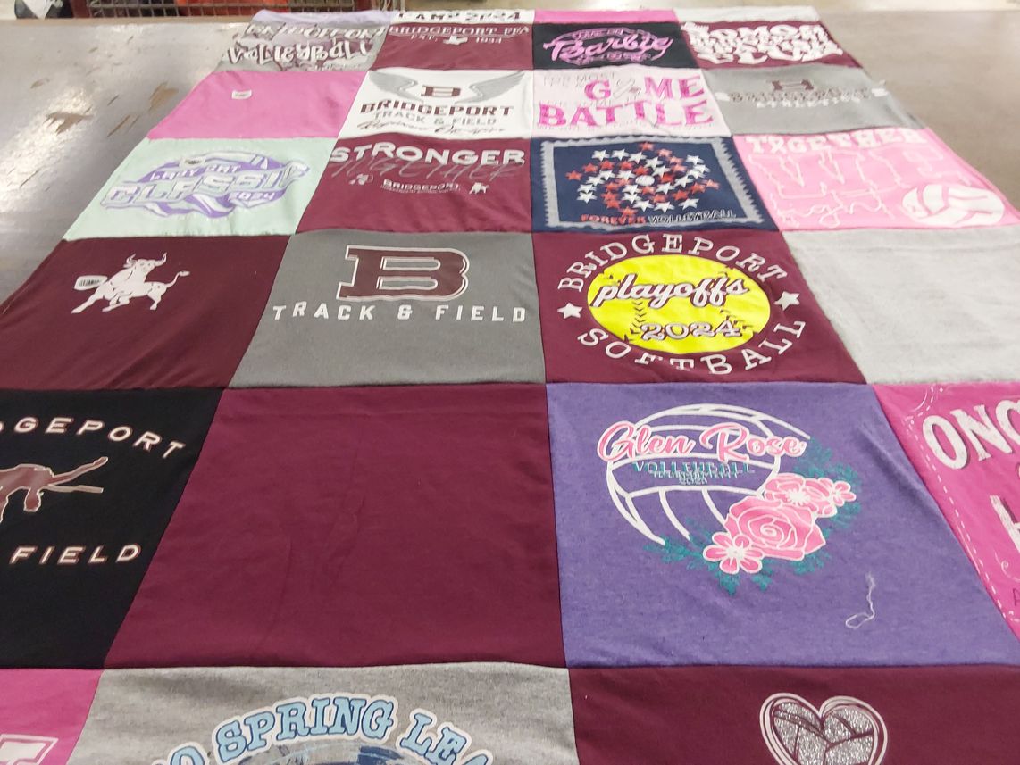 T-shirt quilt featuring bridgeport softball, glen rose volleyball by Christina from TX