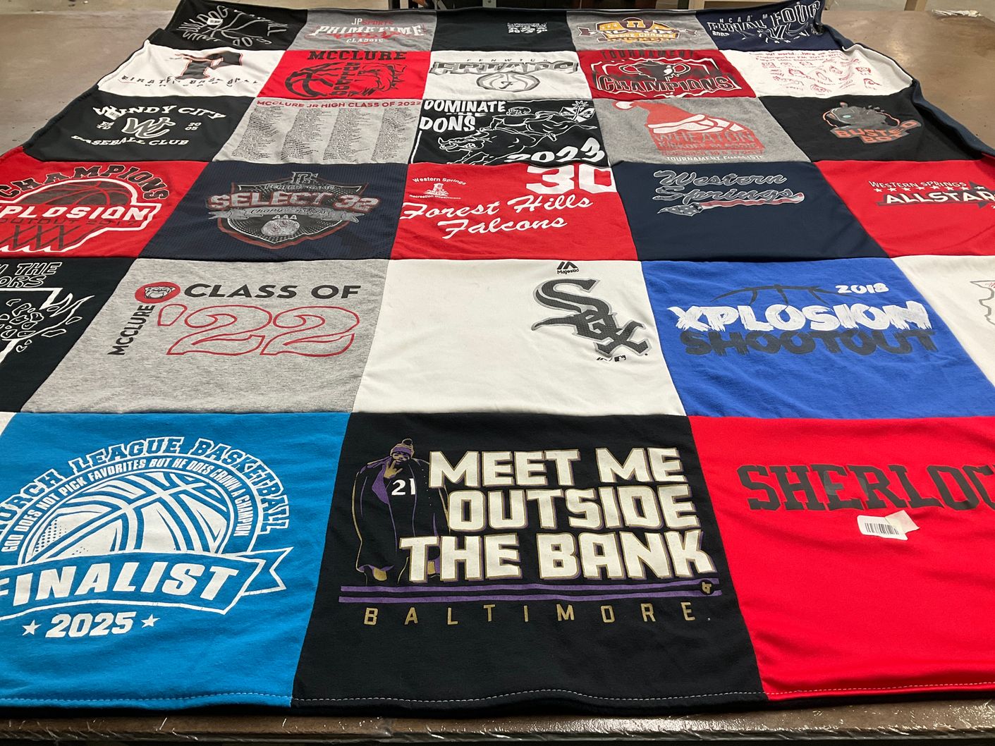 T-shirt quilt featuring forest hills falcons by Susan from IL