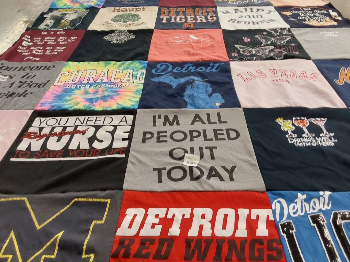 T-shirt quilt featuring detroit tigers, detroit red wings by Michele from MI