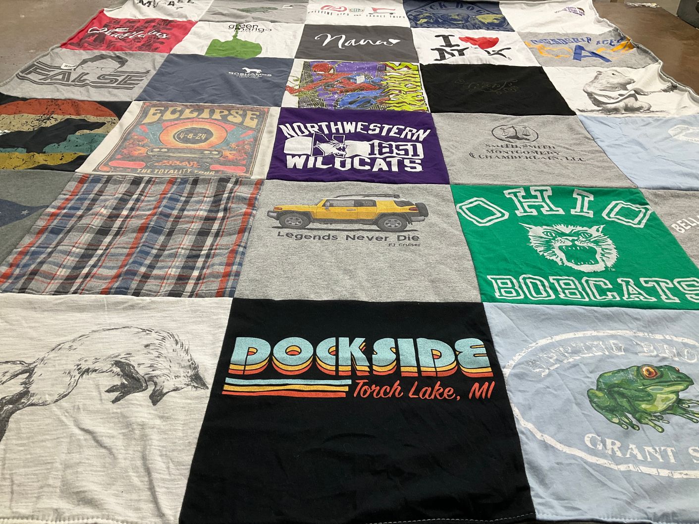 T-shirt quilt featuring ohio bobcats, northwestern wildcats by Douglas from OH