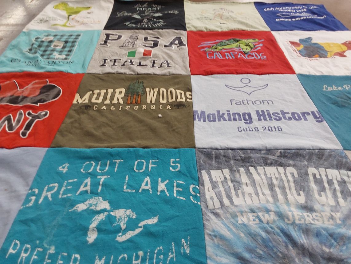 T-shirt quilt with travel, nature themes by MARIE from PA