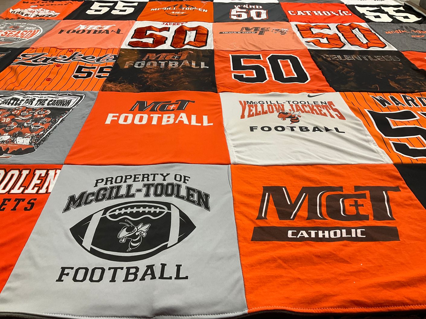 T-shirt quilt featuring mcgill-toolen yellow jackets football by Hayden from AL