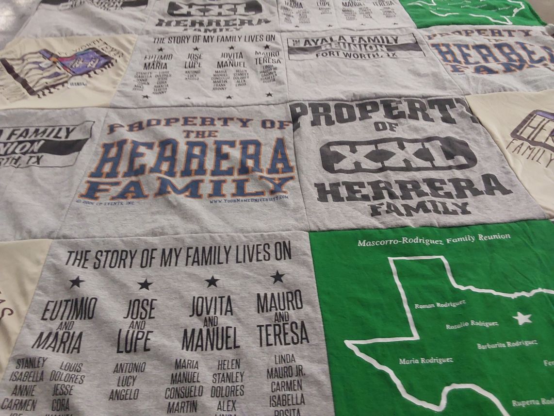 T-shirt quilt with family reunions themes by Mary from TX