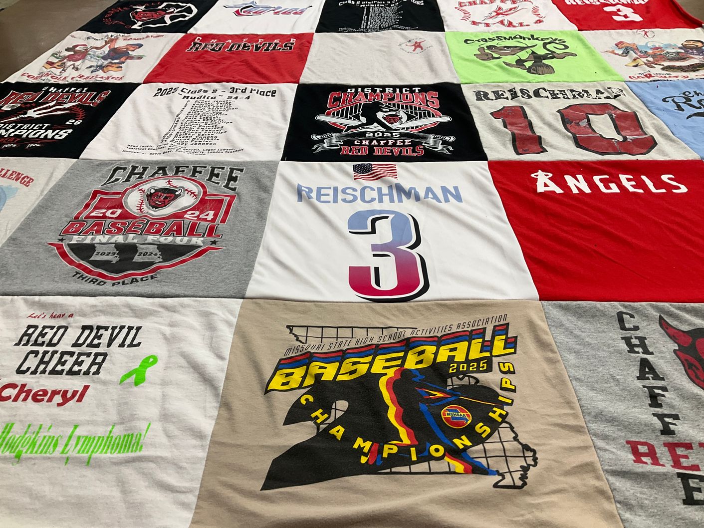 T-shirt quilt featuring chaffee red devils by Loraine from MO