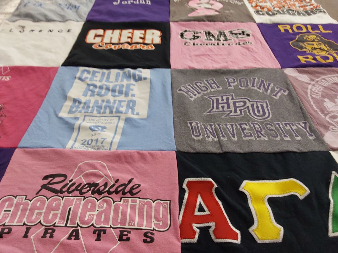 T-shirt quilt featuring riverside cheerleading pirates by Marisa from NC
