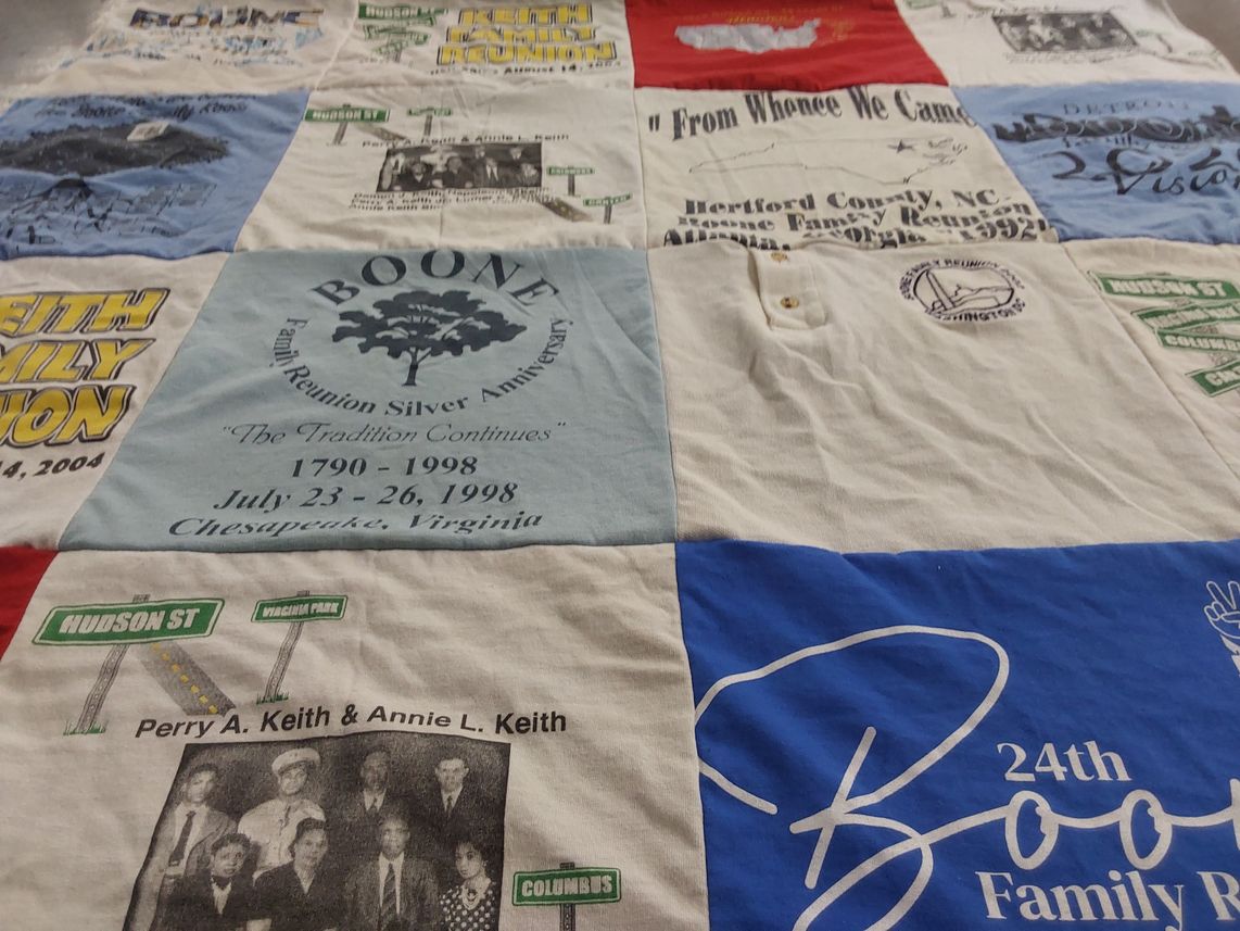 T-shirt quilt with family gatherings, reunions themes by Cecile Keith from VA