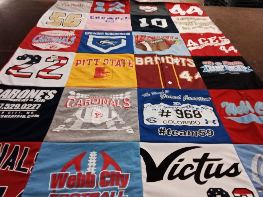 T-shirt quilt featuring webb city football, crowder roughriders by Sharon from MO